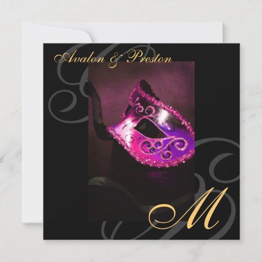 Faire-part de mariage de remous de rose de masque (Devant)