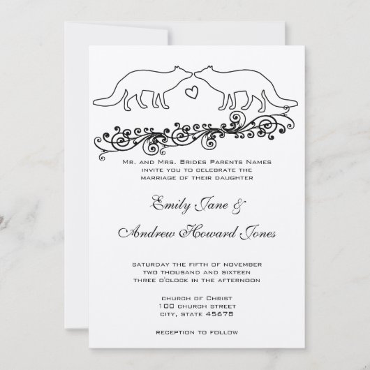 Faire-part de mariage de renards vintages (Devant)