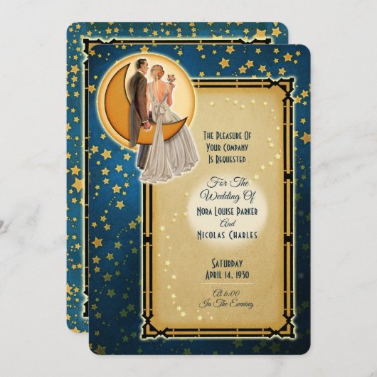 Faire-part de mariage de romance au clair de lune  (Devant / Derrière)