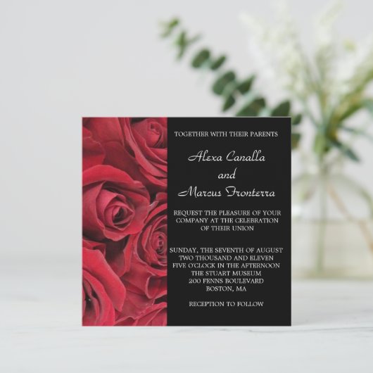 Faire-part de mariage de rose rouge (Debout devant)