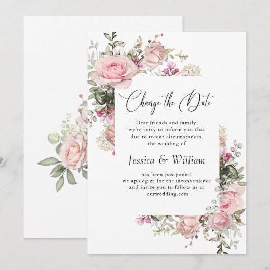 Faire-part de mariage de roses Changement de date  (Devant / Derrière)