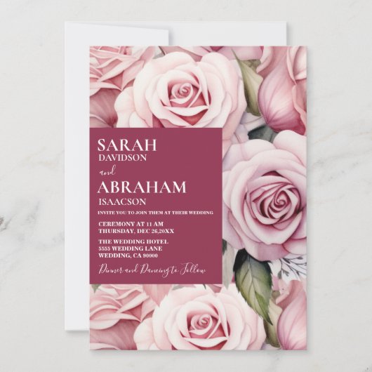 Faire-part de mariage de roses roses modernes (Devant)
