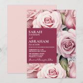 Faire-part de mariage de roses roses modernes (Devant / Derrière)
