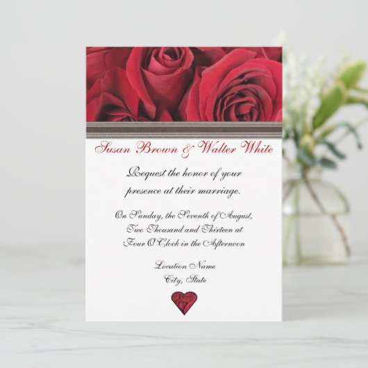 Faire-part de mariage de roses rouges avec le (Debout devant)