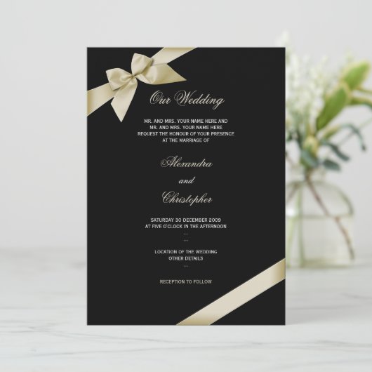 Faire-part de Mariage de ruban crème 2 (Debout devant)