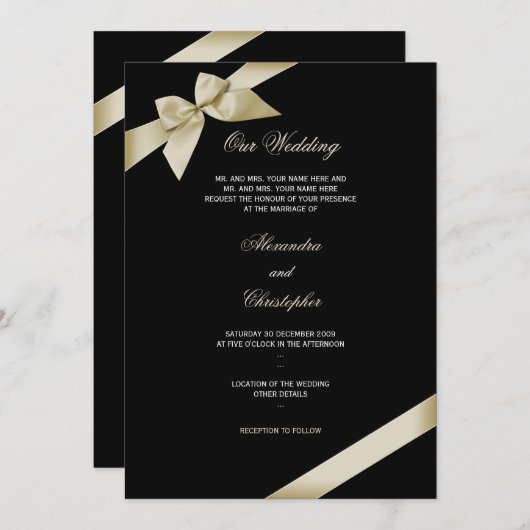 Faire-part de Mariage de ruban crème 2 (Devant / Derrière)