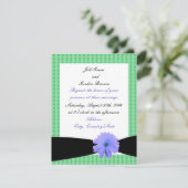 Faire-part de mariage de ruban noir à fleurs viole (Debout devant)