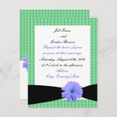 Faire-part de mariage de ruban noir à fleurs viole (Devant / Derrière)