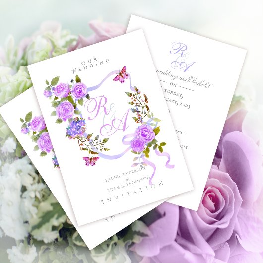 Faire-part de mariage de ruban violet Rose