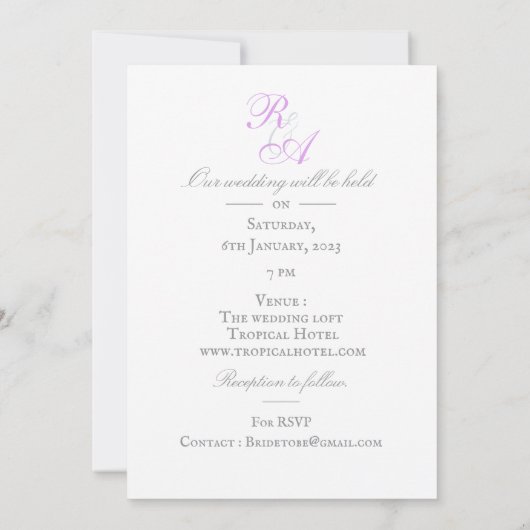 Faire-part de mariage de ruban violet Rose (Dos)