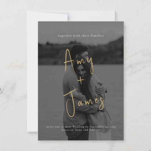 Faire-part de mariage de script avec photo et code (Devant)