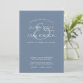 Faire-part de mariage de script bleu foncé (Debout devant)