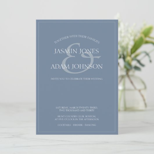 Faire-part de mariage de script bleu foncé (Debout devant)