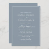 Faire-part de mariage de script bleu poussiéreux (Devant / Derrière)