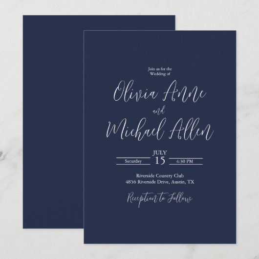Faire-part de mariage de script Blue Elegant (Devant / Derrière)