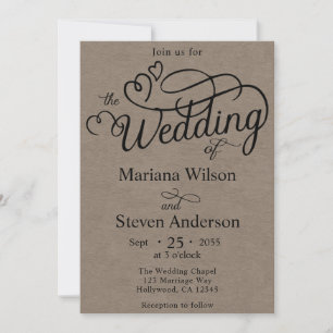 Faire-part de mariage de script Brown simple et ch