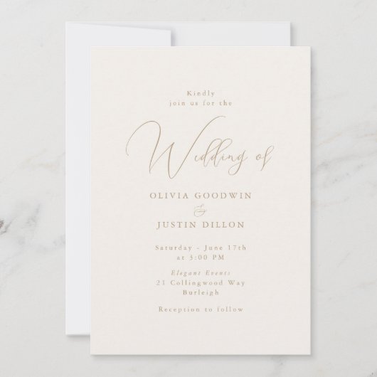 Faire-part de mariage de script Champagne & Or (Devant)