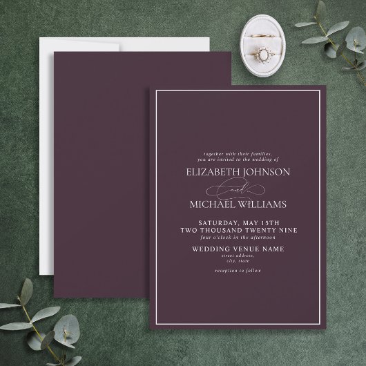 Faire-part de mariage de script classique violet f