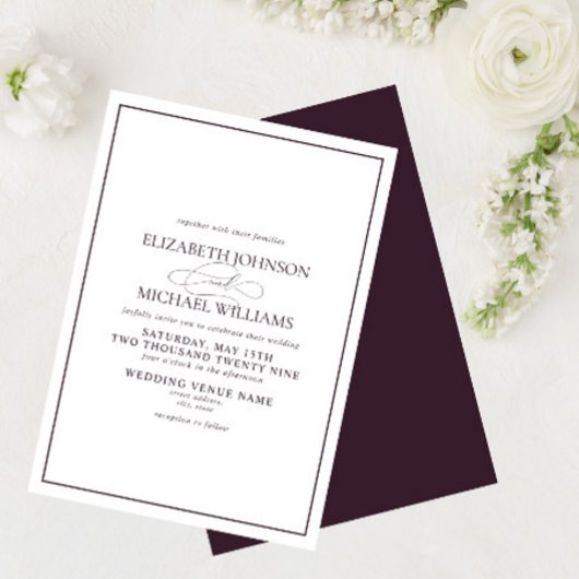 Faire-part de mariage de script classique violet f