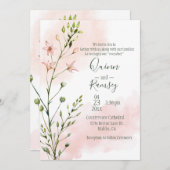 Faire-part de mariage de script d'aquarelle rose p (Devant / Derrière)