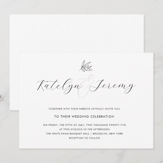 Faire-part de mariage de script de branche d'olive (Devant / Derrière)