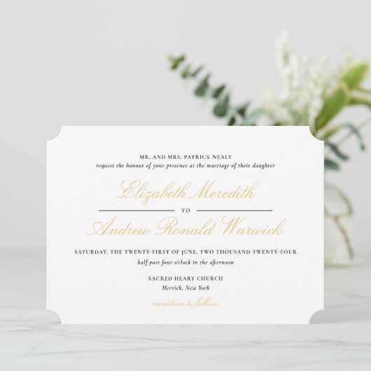 Faire-part de mariage de script de dentelle d'or s (Debout devant)