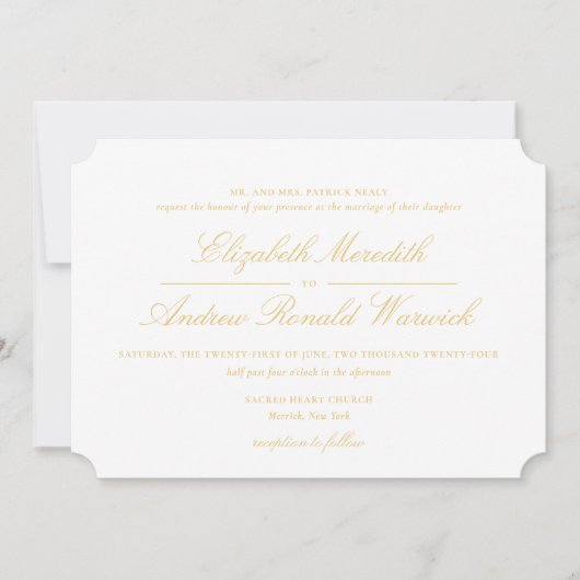 Faire-part de mariage de script de dentelle d'or s (Devant)