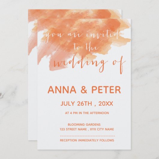 Faire-part de mariage de script de l'aquarelle ora (Devant / Derrière)