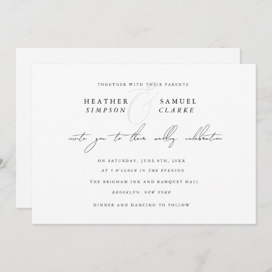 Faire-part de mariage de script de noms minimalist (Devant / Derrière)