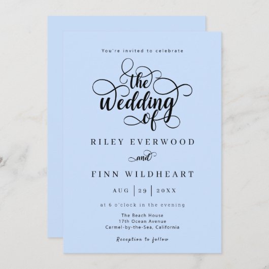 Faire-part de mariage de script de typographie cla (Devant / Derrière)