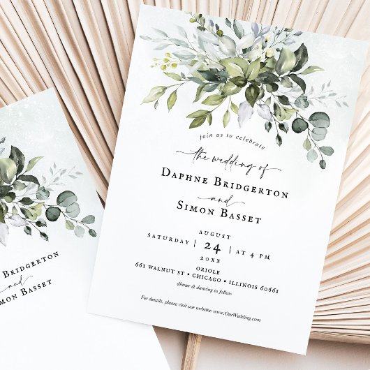 Faire-part de mariage de script de verdure lunaire