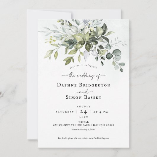 Faire-part de mariage de script de verdure lunaire (Devant)