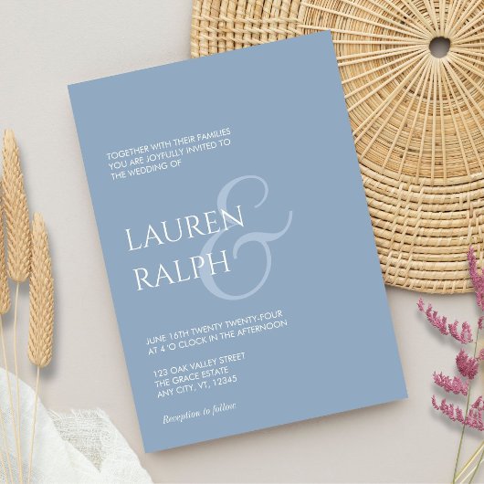 Faire-part de mariage de script Dusty Blue & Cream