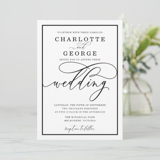 Faire-part de mariage de script élégant (Debout devant)