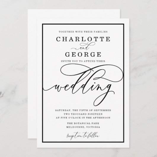 Faire-part de mariage de script élégant (Devant / Derrière)