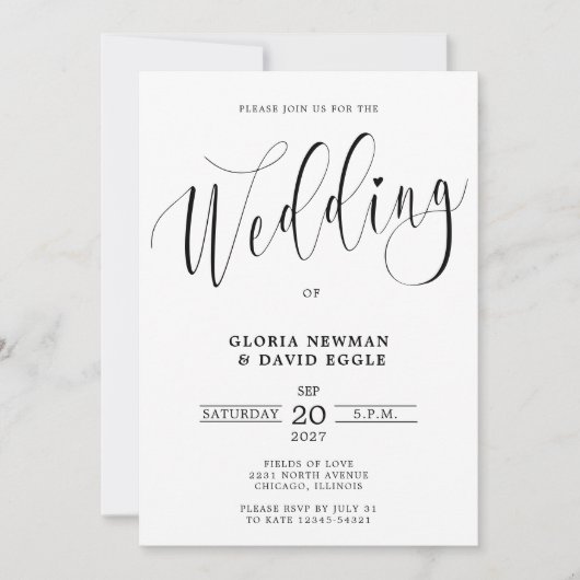 Faire-part de mariage de script élégant (Devant)