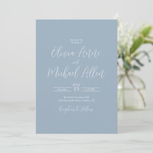 Faire-part de mariage de script élégant bleu clair (Debout devant)