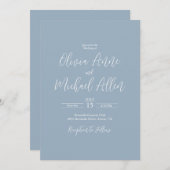 Faire-part de mariage de script élégant bleu clair (Devant / Derrière)