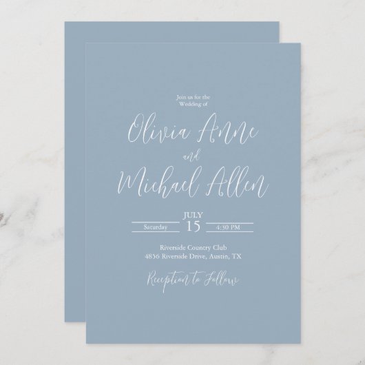 Faire-part de mariage de script élégant bleu clair (Devant / Derrière)