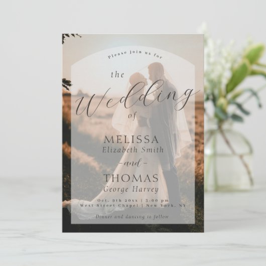 Faire-part de mariage de script élégant de photo p (Debout devant)