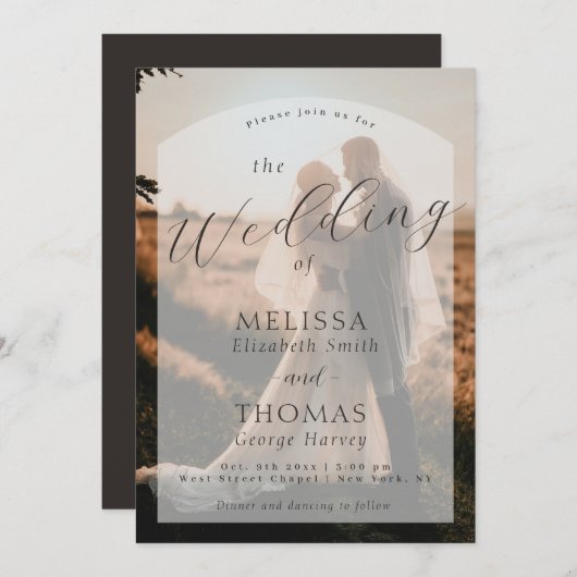 Faire-part de mariage de script élégant de photo p (Devant / Derrière)