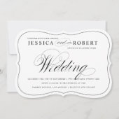 Faire-part de mariage de script élégant noir et bl (Devant)