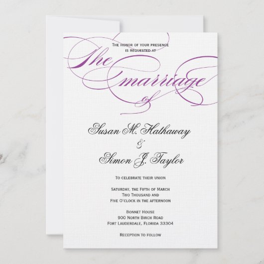 Faire-part de mariage de script élégant - violet (Devant)