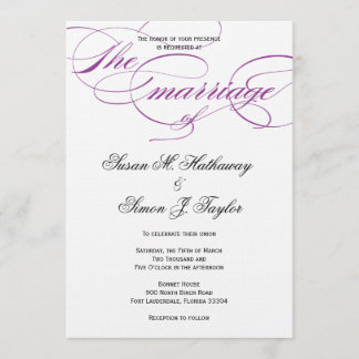 Faire-part de mariage de script élégant - violet