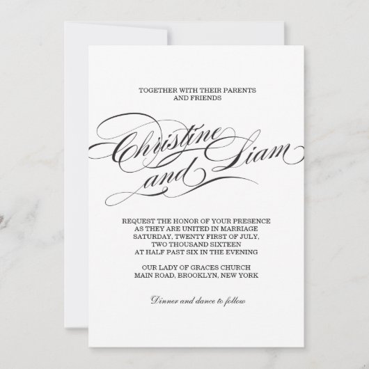 Faire-part de mariage de script florissant (Devant)
