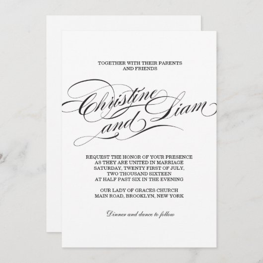 Faire-part de mariage de script florissant (Devant / Derrière)