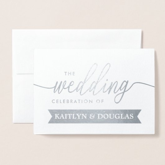 Faire-part de mariage de script FOIL RÉEL moderne  (Devant avec enveloppe)