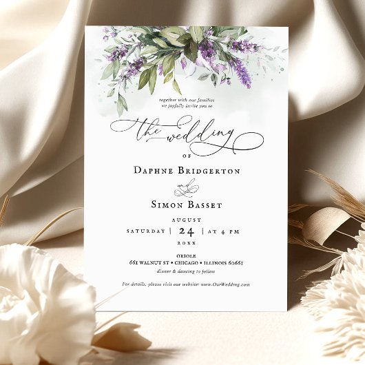 Faire-part de mariage de script Lavender Greenery