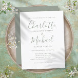 Faire-part de mariage de script minimaliste vert d<br><div class="desc">Avec des noms de style signature,  cette élégante carte postale verte sauge peut être personnalisée avec vos informations en lettres chic. Conçu par Thisisnotme©</div>