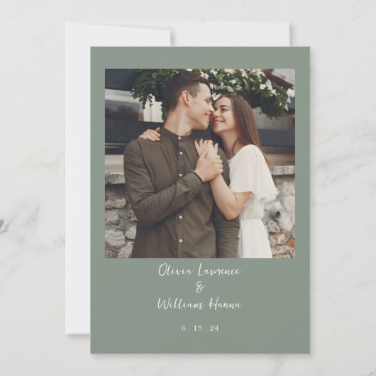 Faire-part de mariage de script moderne Sage Green (Dos)